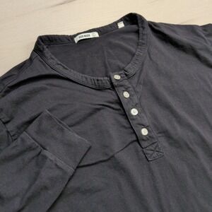 Buck Mason Henley Shirt Mens Large Long Sleeve Black Curved Hem Cotton
